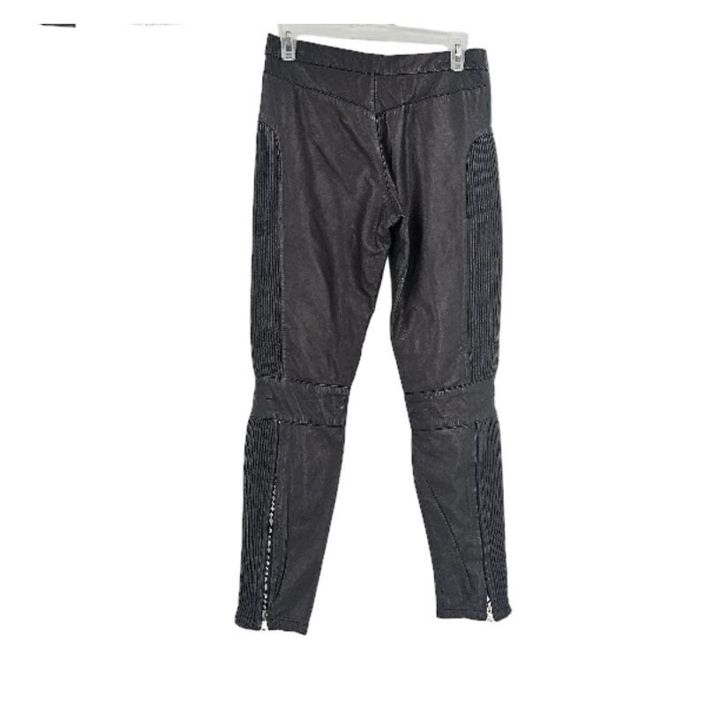 Muubaa Moto Rider Pants Black Lamb Leather Ankle Zip Knee Pad Skinny Leg Size 8